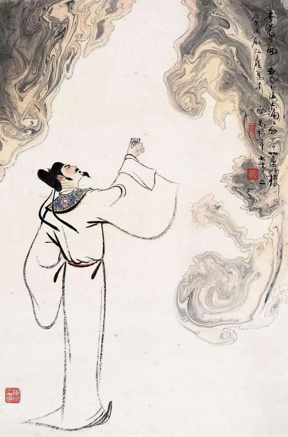 ▲“詩仙”李白勸自己喝酒：“舉杯邀明月，對(duì)飲成三人”。（圖片來源：三聯(lián)生活周刊）